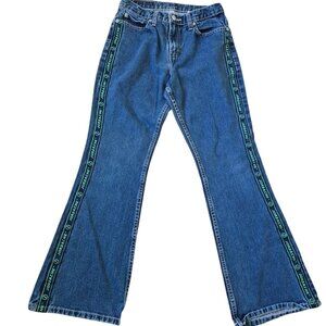 VTG Jordache Women's Juniors Flare Wide Leg Stripping Blue Jeans Size 5/6 Y2K